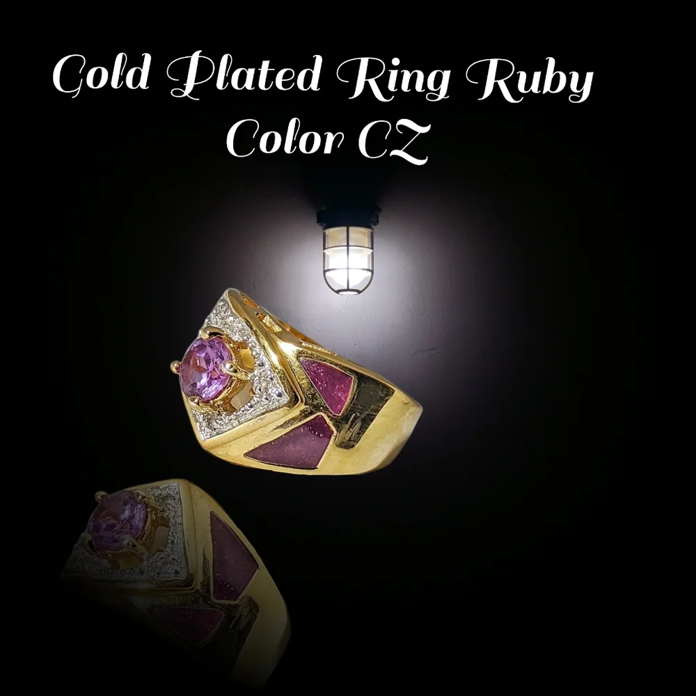 Gold Plated Ring Ruby Color CZ Size 8 NWOT